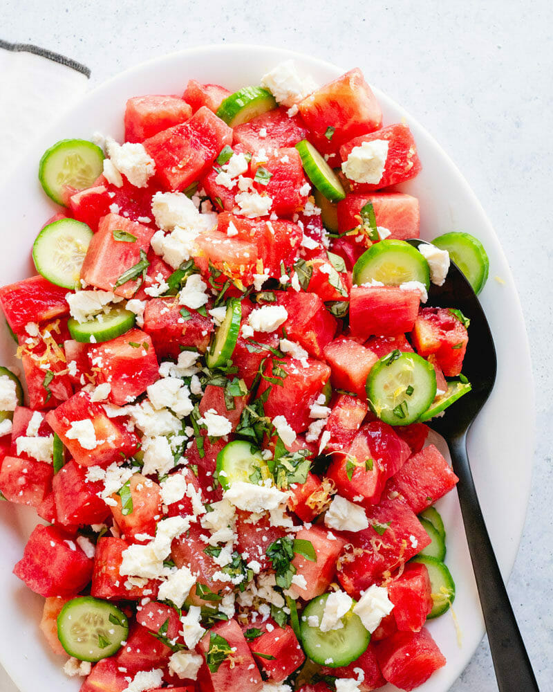 Healthy recipes, no bake recipes, watermelon salad, zucchini noodles, 