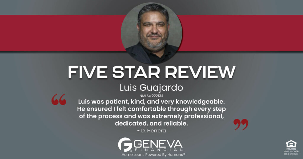 5 Star Review for Luis Guajardo, Licensed Mortgage Loan Officer with Geneva Financial, San Antonio, TX – Home Loans Powered by Humans®.