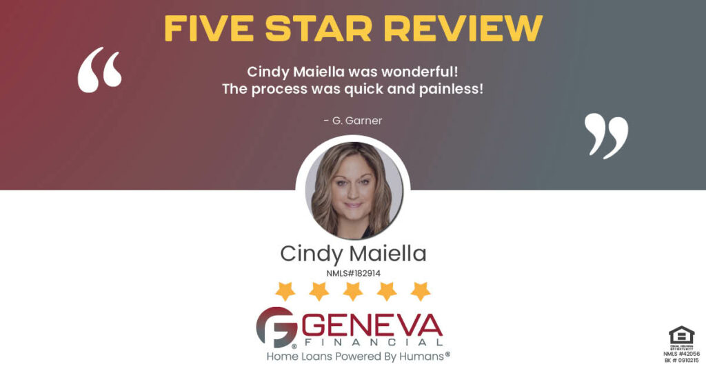 5 Star Review for Cindy Maiella, Licensed Mortgage Loan Officer with Geneva Financial, Glen Gardner, NJ – Home Loans Powered by Humans®.