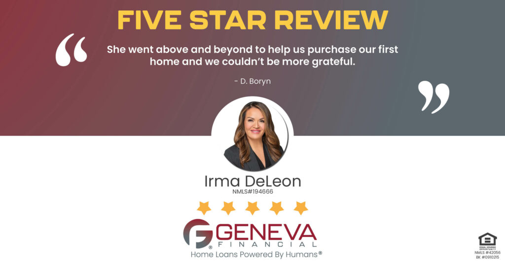 5 Star Review for Irma DeLeon, Licensed Mortgage Loan Officer with Geneva Financial, Chicago, IL – Home Loans Powered by Humans®.