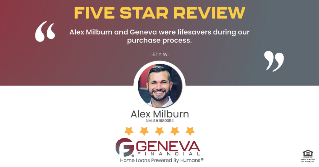 5 Star Review for Alex Milburn, Licensed Mortgage Loan Officer with Geneva Financial, Lexington, Kentucky – Home Loans Powered by Humans®.