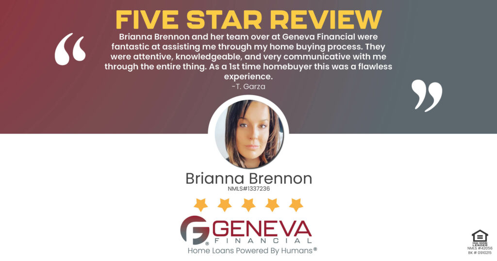 5 Star Review for Brianna Brennon, Licensed Mortgage Loan Officer with Geneva Financial, Phoenix, AZ – Home Loans Powered by Humans®.