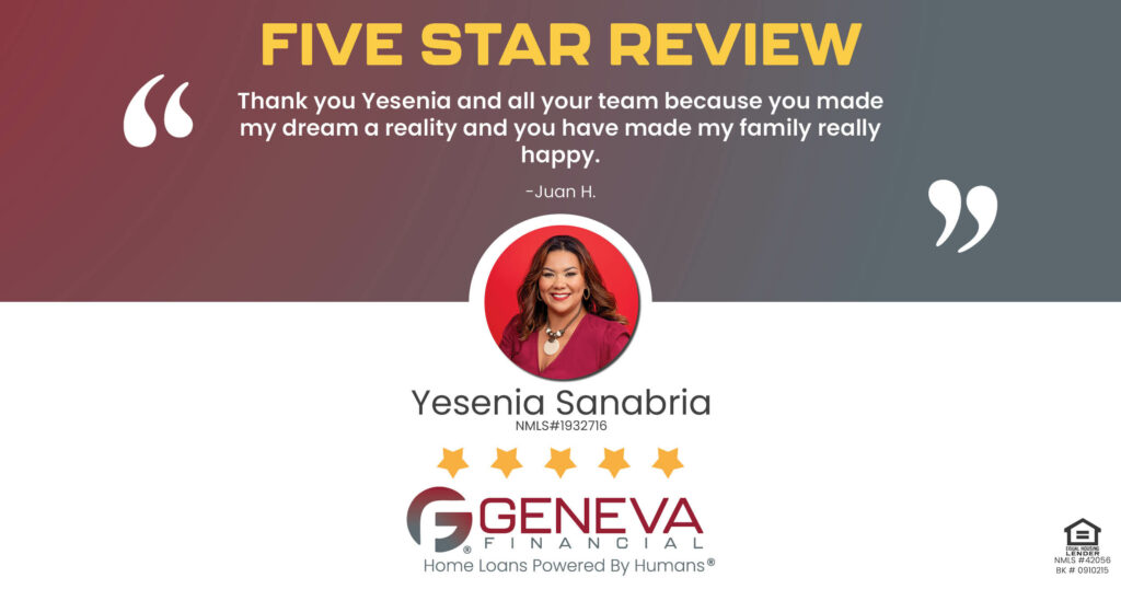 5 Star Review for Yesenia Sanabria, Licensed Mortgage Loan Officer with Geneva Financial, Arkansas – Home Loans Powered by Humans®.